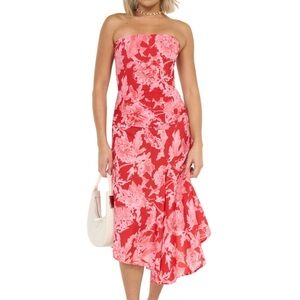 Miaou Red and White High-Low A-Line Midi Skirt